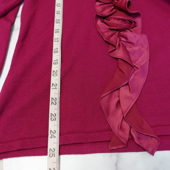 RED Valentino Magenta Rosette Ruffle V Neck Knit Top Vintage 90s Pink Romantic M - Picture 5 of 10